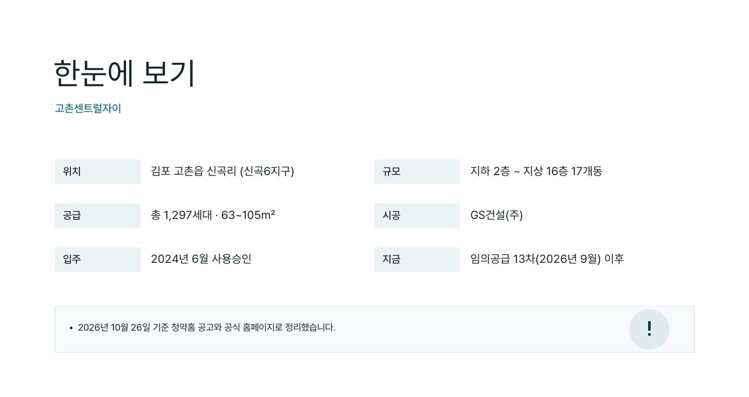 고촌센트럴자이 한눈에 보기 — 준공 단지 임의공급