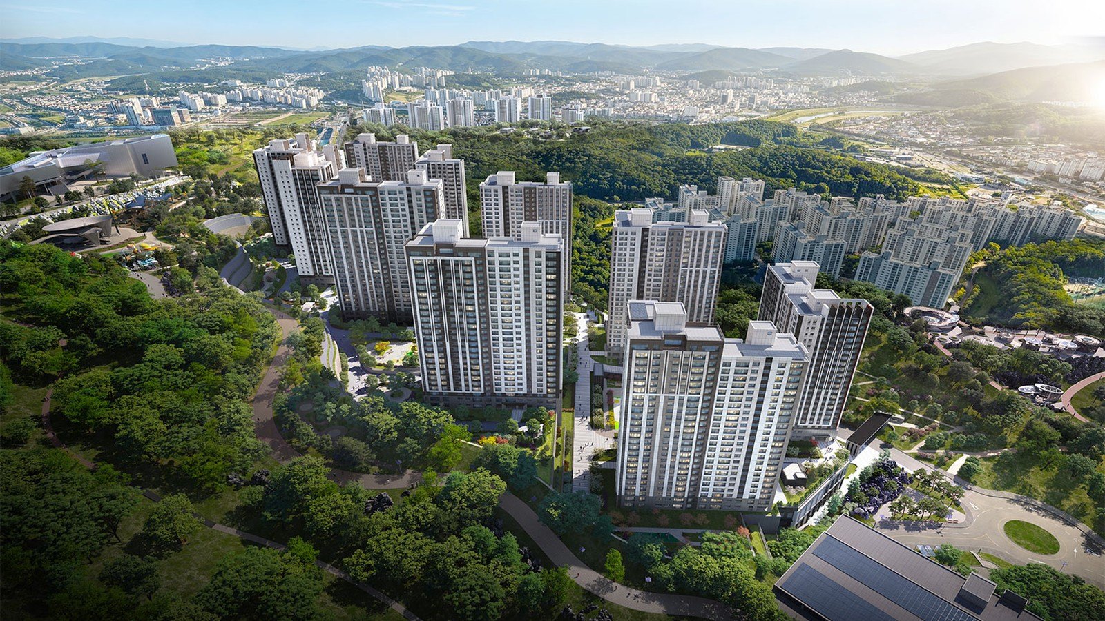 경기광주역 롯데캐슬 단지 조감도 — 쌍령공원 숲에 둘러싼 10개동 1,249세대