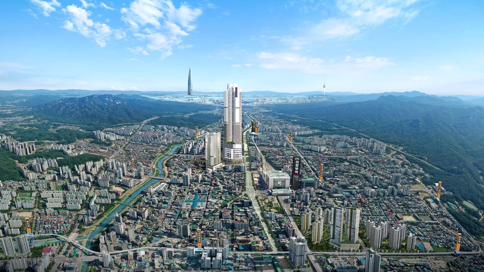 의정부역 해링턴 플레이스 의정부역 해링턴 플레이스 광역 조감도 — 의정부 도심과 도봉산 (CG)
